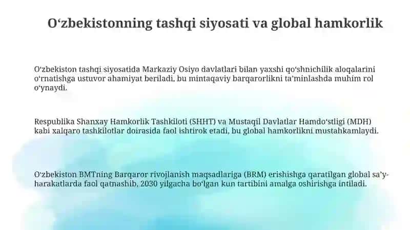 Oʻzbekiston va Jahon hamjamiyati rivoji 3