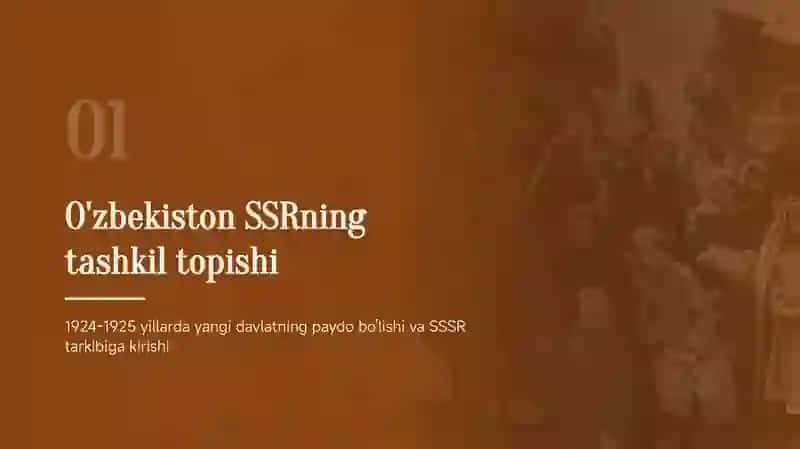 O'zbekiston Sovet Sotsialistik Respublikasi Davlatning tashkil topishi, rivojlanishi, chegaralari, iqtisodiy taraqqiyoti va madaniy merosi 3