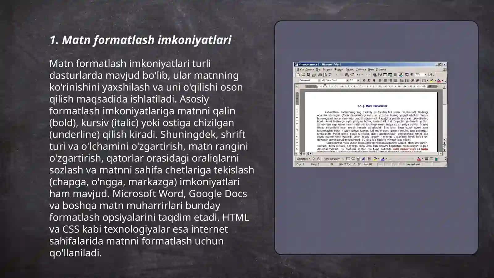 Matn formatlash imkoniyatlari 3