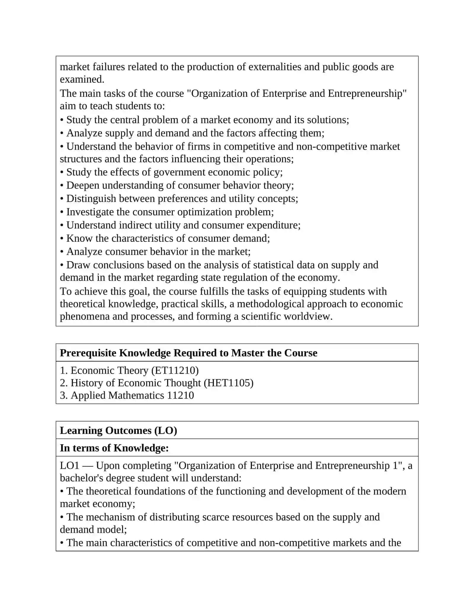 Organization of Enterprise and Entrepreneurship 1, 2 3