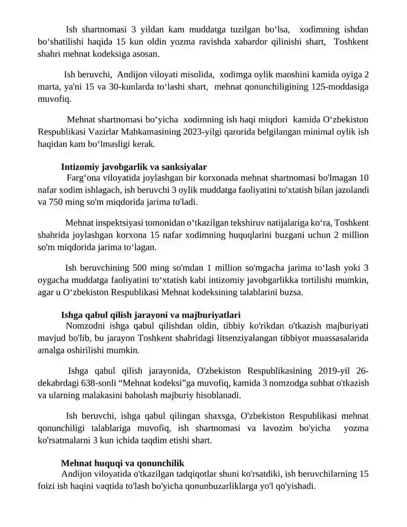 Ish beruvchining bandlik va ishga joylashtirish sohasidagi majburiyatlari 3