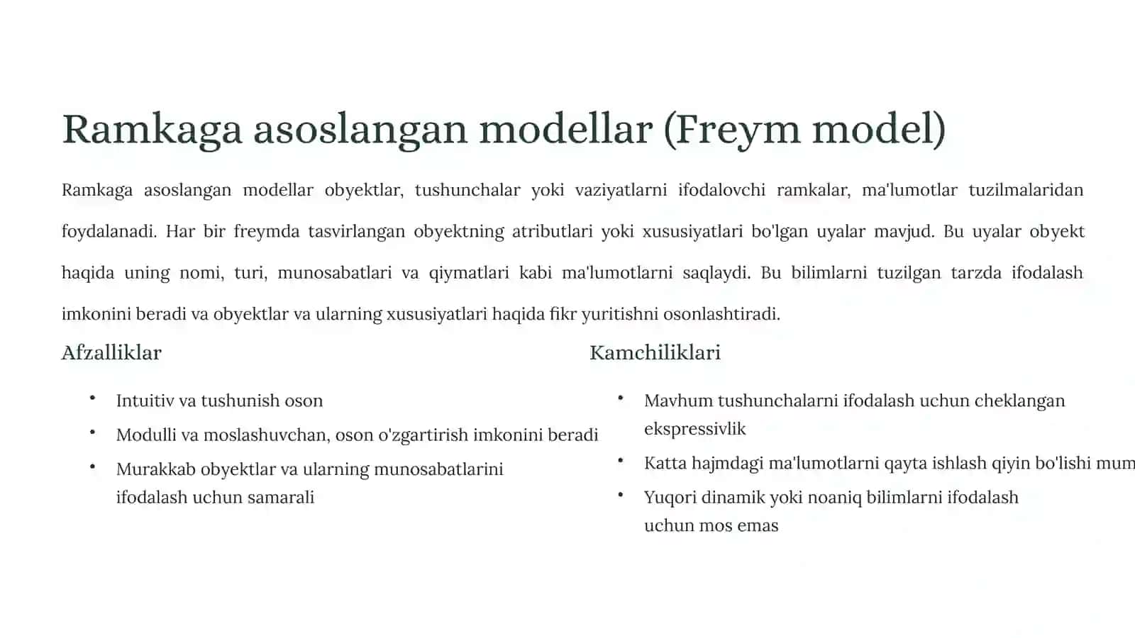 Bilimlarni ifodalash modellari 3