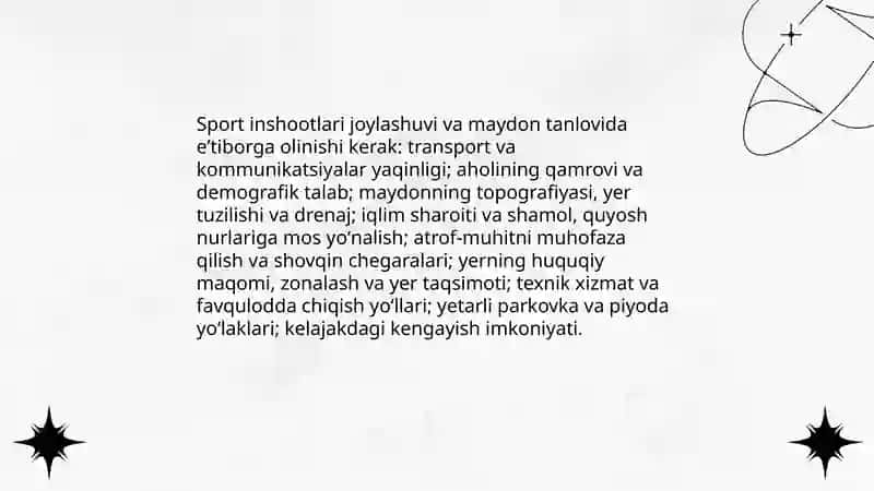 Sport inshootlarini loyihalashda umumiy meʼyorlari 3
