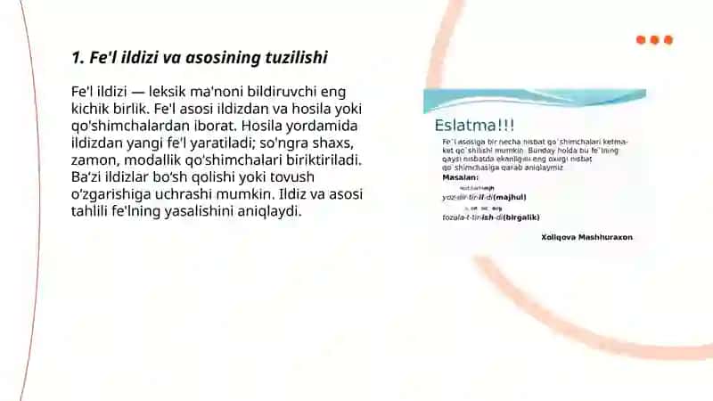 Fe'lning yasalishi.Fe'lning tuzilishdan jihatlari 3
