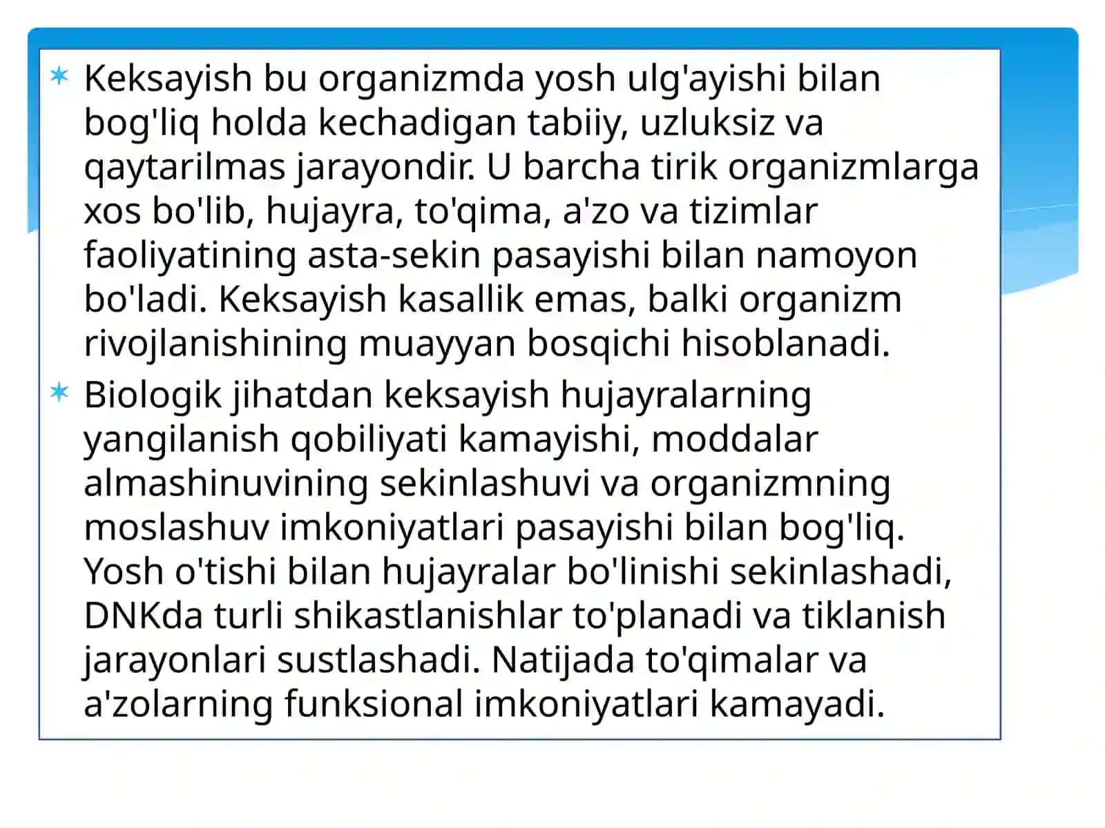 Organizmdagi keksayish davriga hoso’zgarishlar 3