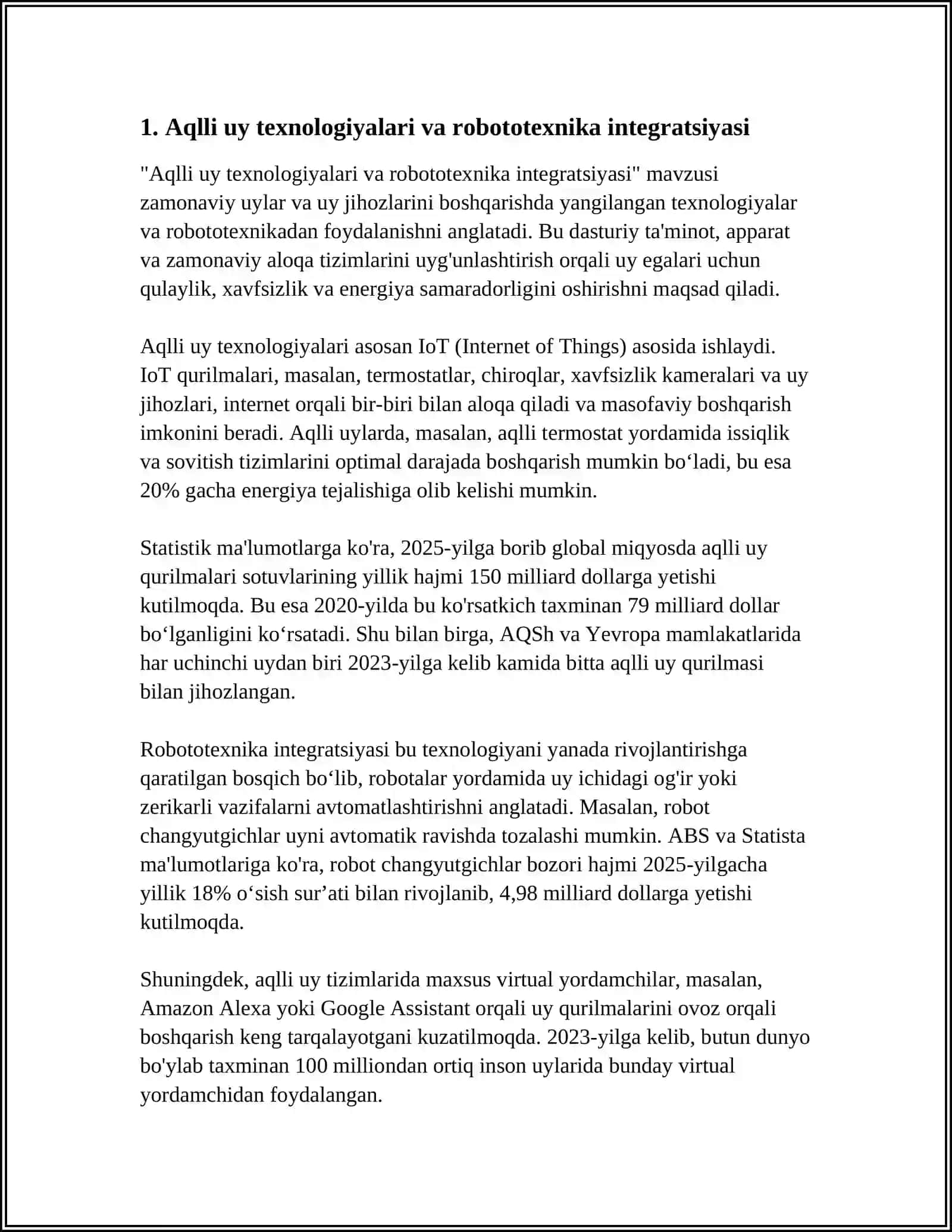 SMARTHOME (AQLLI UY) TIZIMIDA ROBOTOTEXNIKANING O'RNI 3