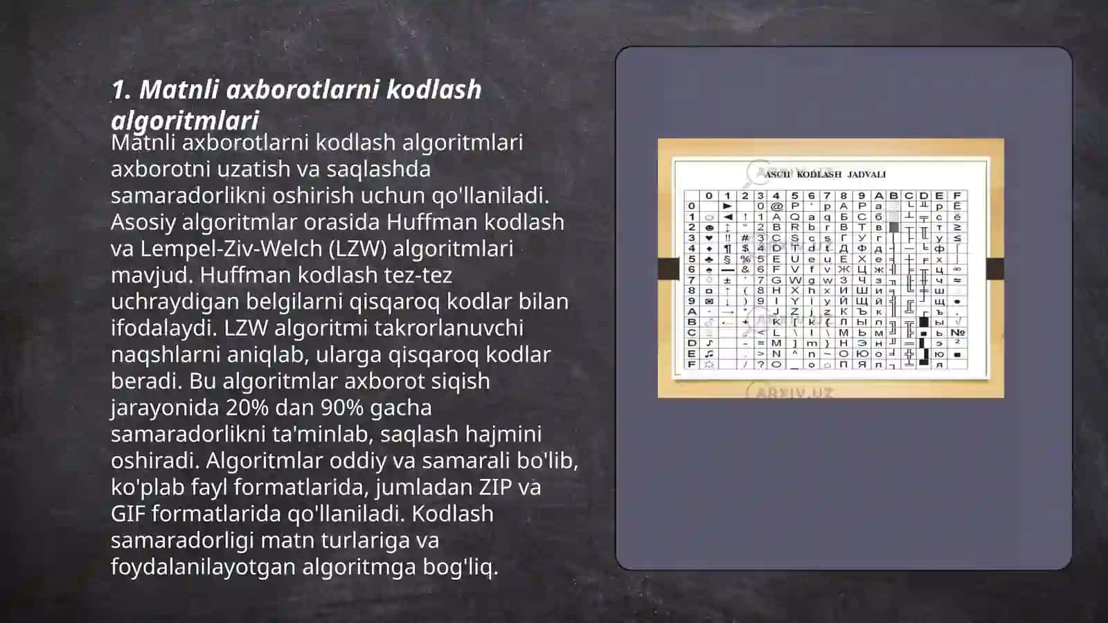 Matnli axborotlarni kodlash algoritmlari 3
