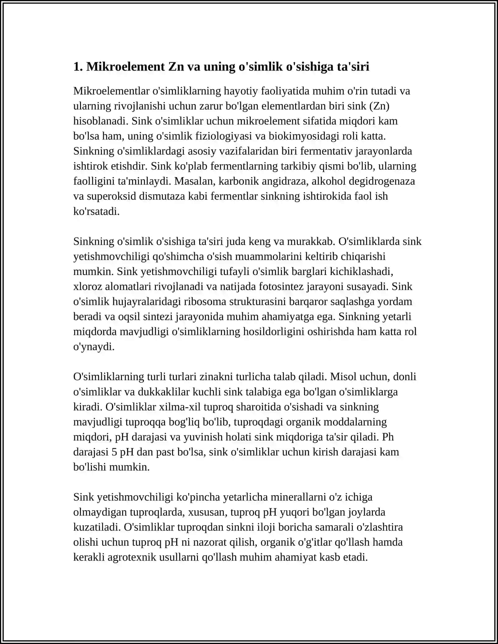 MIKROELEMENTLARDAN ZN, CU, NA, K VA QO'SHSUPERFOSFATNING SHAXSIY TAJRIBA ASOSIDA OLINGAN NATIJALAR VA ISTIQBOLI 3