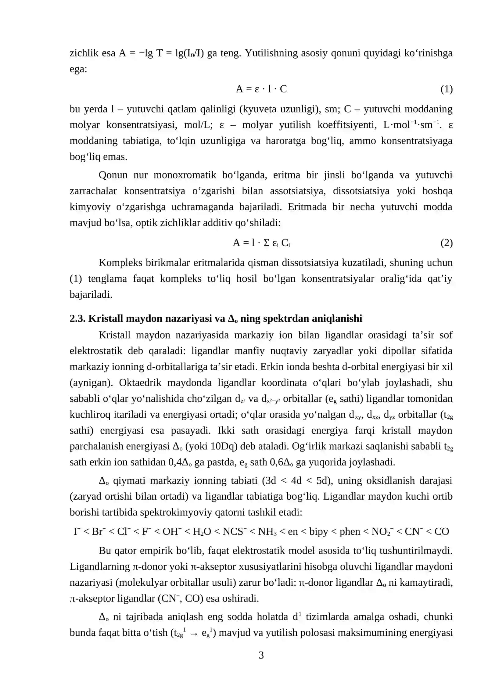 Kompleks birikmalarning tarkibi va xossalarini zamonaviy fizik-kimyoviy metodlar bilan tadqiq qilish 3