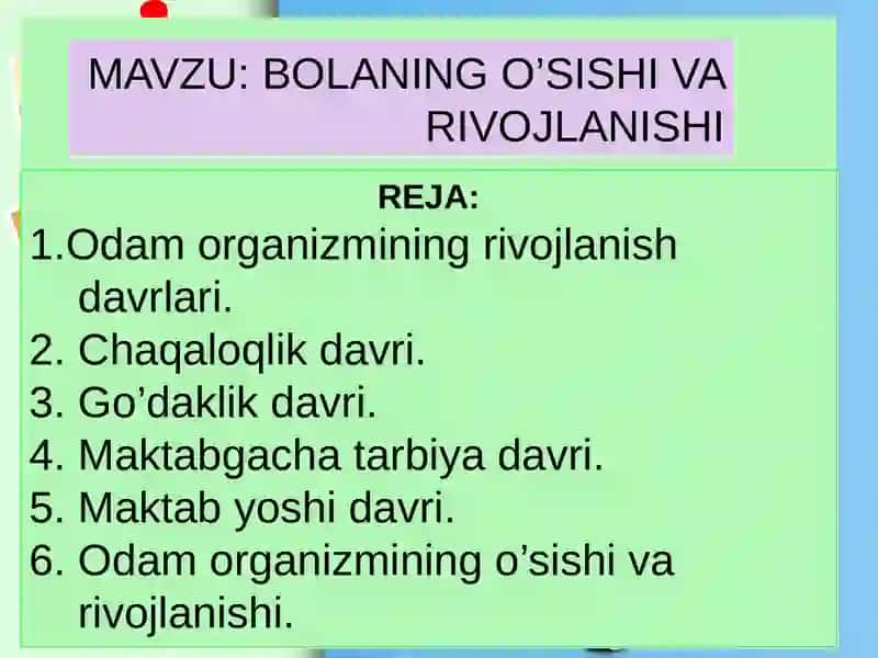 BOLANING O'SISHI VA RIVOJLANISHI 3
