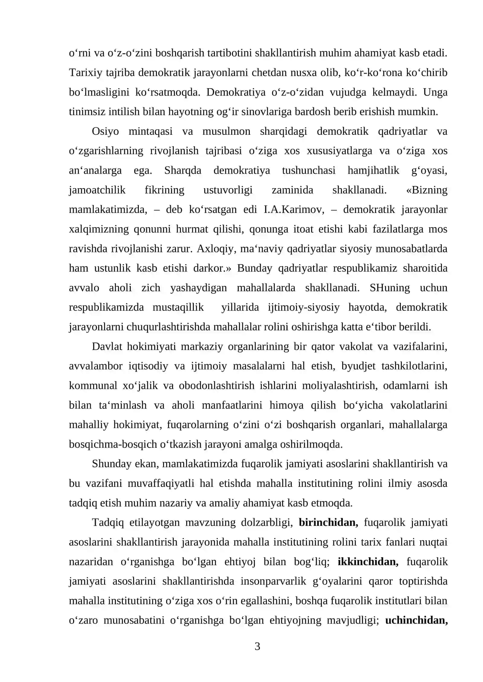 O‘zbekistonda fuqarolik jamiyatining barpo etishda mahalla institutining o‘rni va roli 3