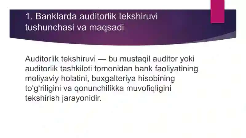 Banklarda auditorlik tekshiruvlari boʻyicha buxgalteriya hisobi 3