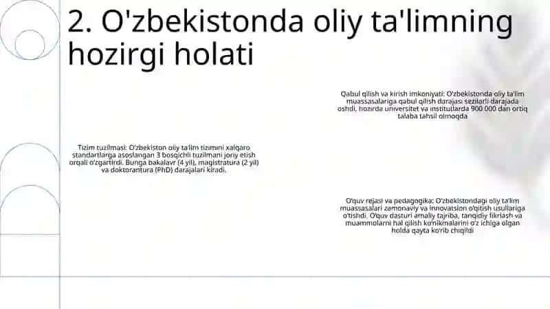 Oʻzbekistonda Oliy TaʼLim Tizimidagi OʻZgarishlar, Islohotlar Va Uning Istiqbollari 3