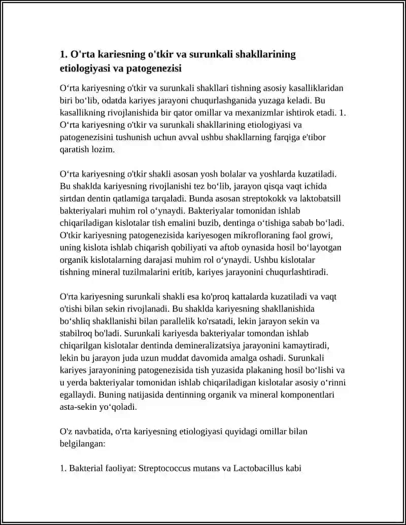 O‘rta kariesning o'tkir va surunkali shakllarining etiologiyasi va patogenezisi 3