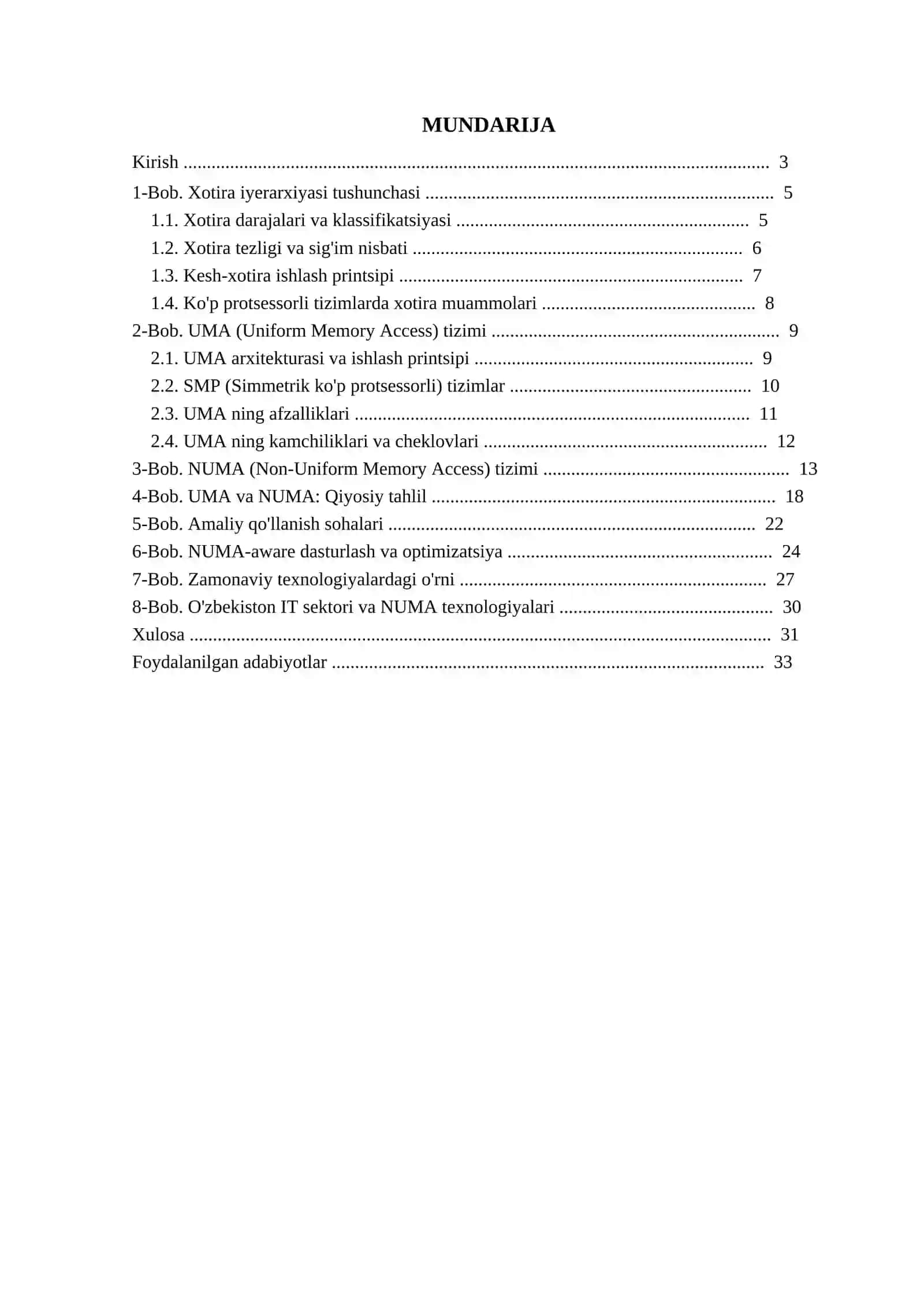 Xotira iyerarxiyasi: NUMA (Non-Uniform Memory Access) va UMA (Uniform Memory Access) tizimlari 3