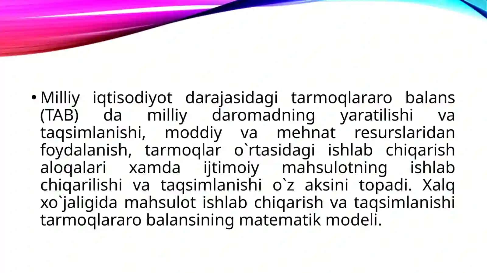 Tarmoqlararo Balans Modeli 3