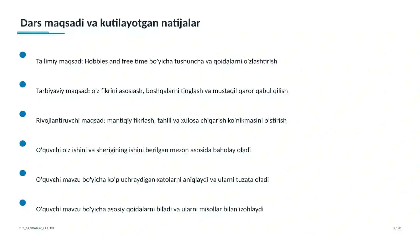 Hobbies and free time (5-sinf) Ingliz tili (1– 11) — metodik birlashma uchun 3