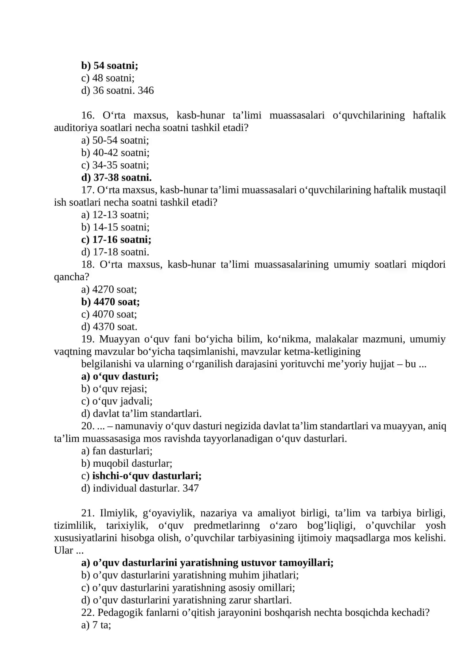 “PEDAGOGIKA FANLARINI O‘QITISH METODIKASI”  FANI BO‘YICHA TEST TOPSHIRIQLARI (100 ta) 3