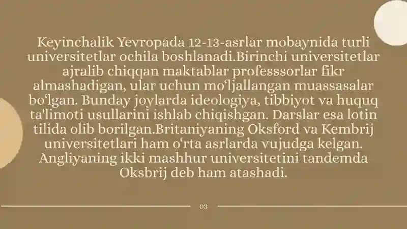Yevropa dataʼlim tizimi Universitetlari 3