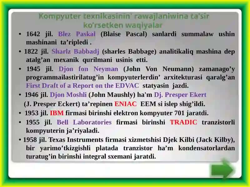 Kompyuter texnikasinin' rawajlaniwin tiykarg’i etaplari 3