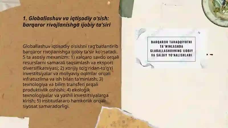 Barqaror taraqqiyotni taʼminlashda globallashuvning ijobiy va salbiy yoʻnalishlari 3