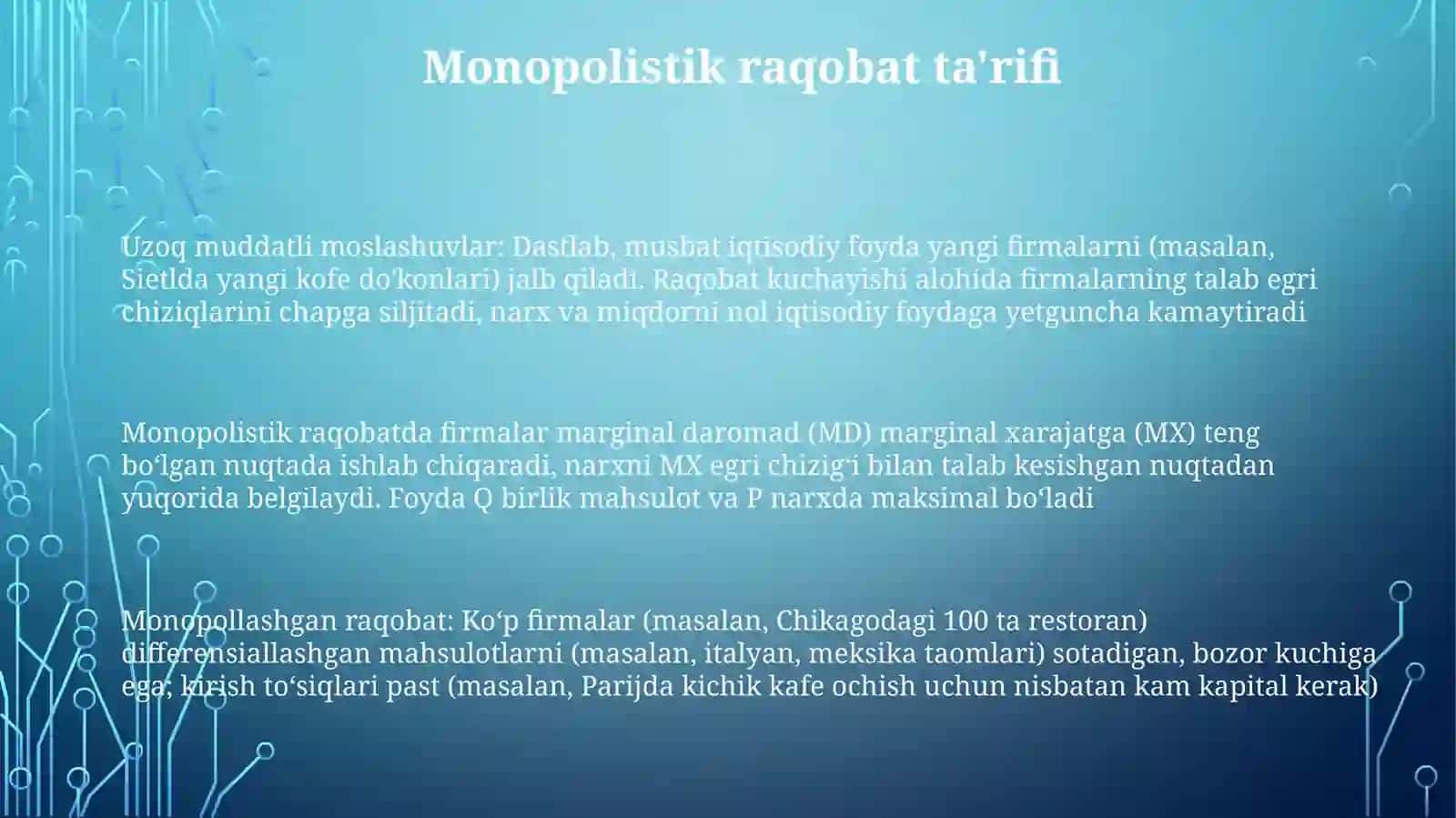Monopolistik raqobatlashgan bozor muvozanati 3