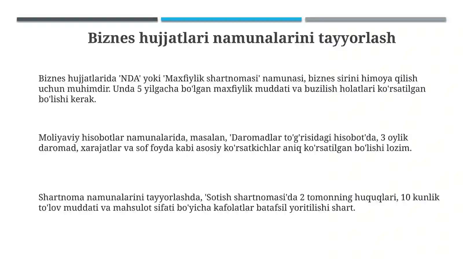 Ish yuritish hujjatlariidan namunalar tayyorlash 3