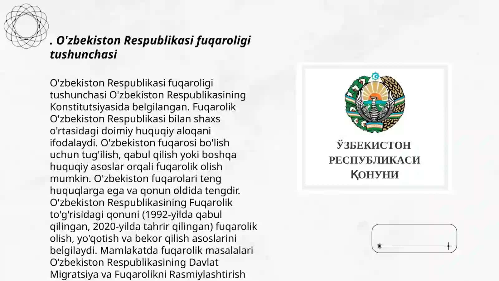 O'zbekiston Respublikasi fuqarolik to'g'risidagi qonunning 3