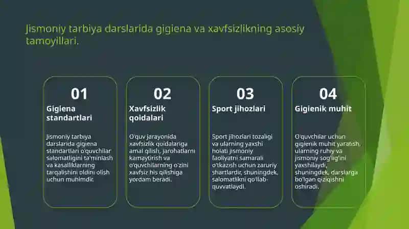 Jismoniy tarbiya darsiga boʻlgan gigienik talablar 3