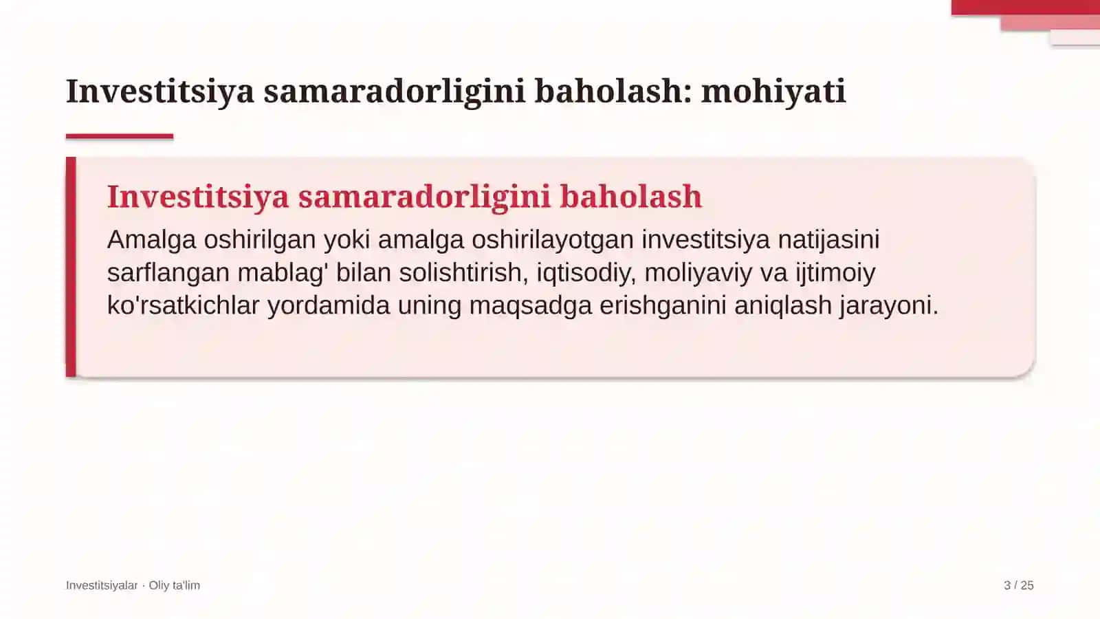 Investitsiyalar · Oliy Ta'limg 3
