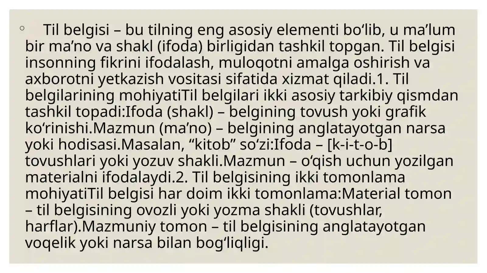 Til belgilarining ma’no va mazmuniga ko’ra farqlanishi 3