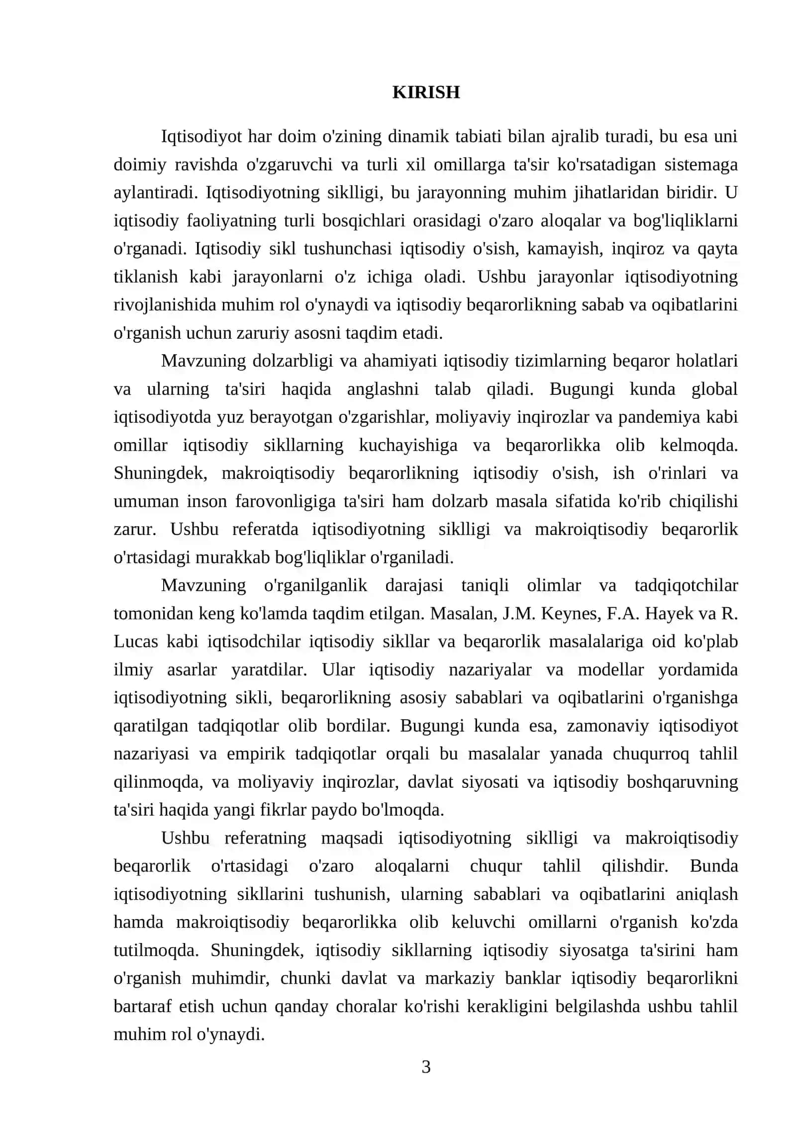 IQTISODIYOTNING SIKLLIGI VA MAKROIQTISODIY BEQARORLIK REFERATI 3