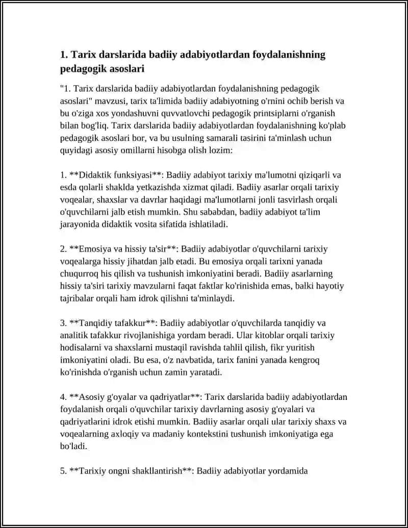 TARIX DARSLARIDA BADIIY ADABIYOTLARDAN FOYDALANISH 3