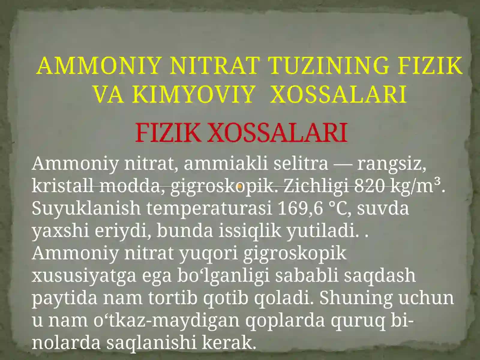 AMMONIY NITRAT TUZINING OLINISHI 3