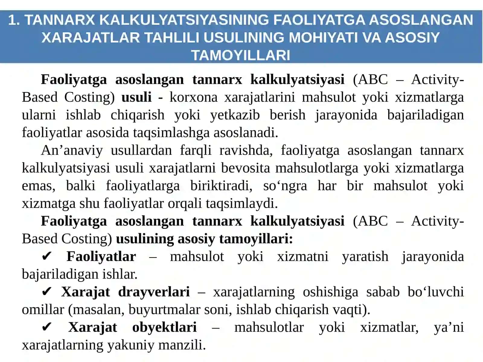 TANNARX KALKULYATSIYASIDA FAOLIYATGA ASOSLANGAN XARAJATLAR TAHLILI USULI 3