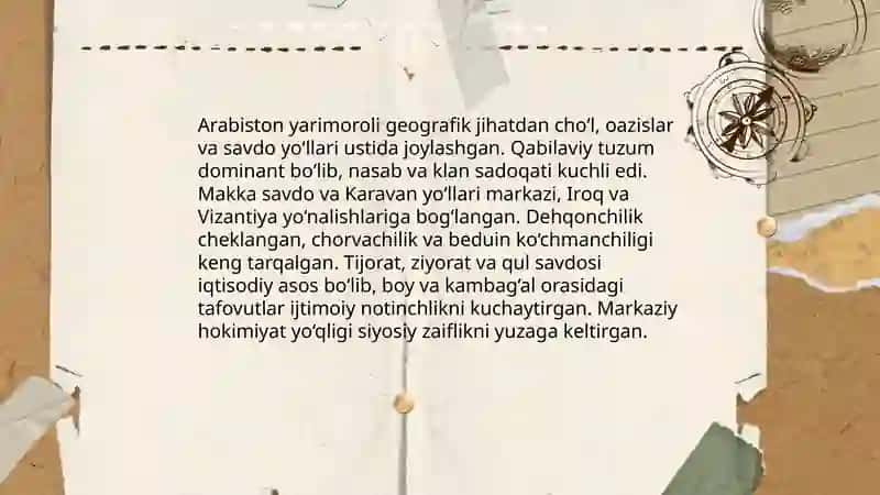 Islom dinining paydo boʻlishidagi ijtimoiy-siyosiy va madaniy sharoitlar 3