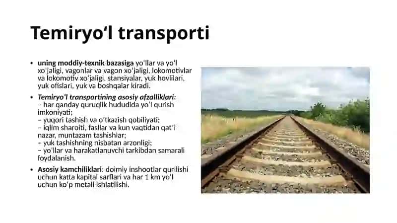 Transport Tizimlari Turari va Ularning Moddiy-Texnik Bazasi 3