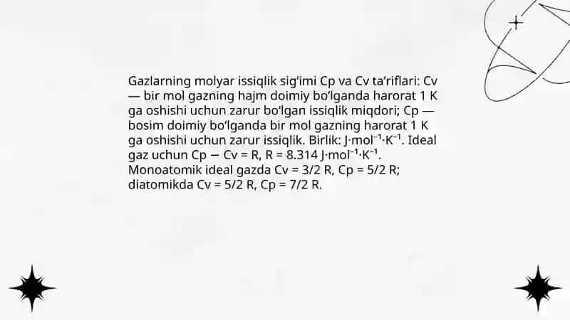 Gazlar va gaz aralashmalarning issiqlik sigʻimi 3