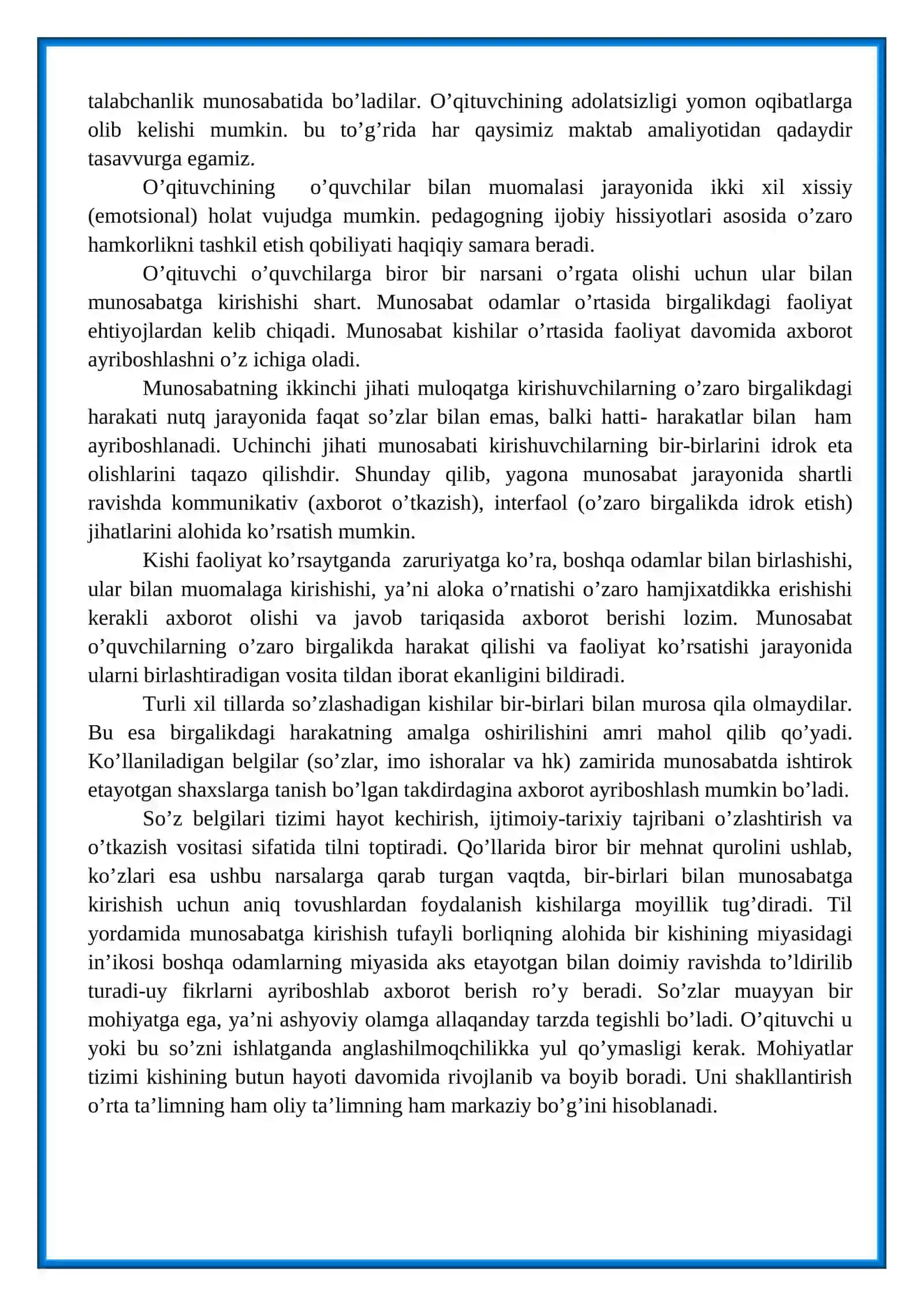O'qituvchining kommunikativ qobiliyatini rivojlantishga qo'yiladigan pedagogik talablar 3