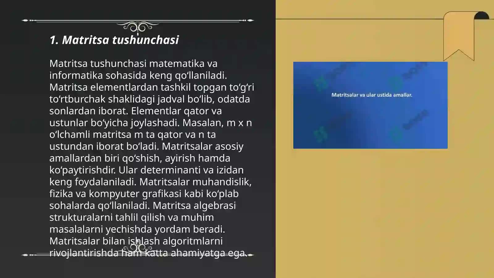 Matritsalar ustida amallar 3