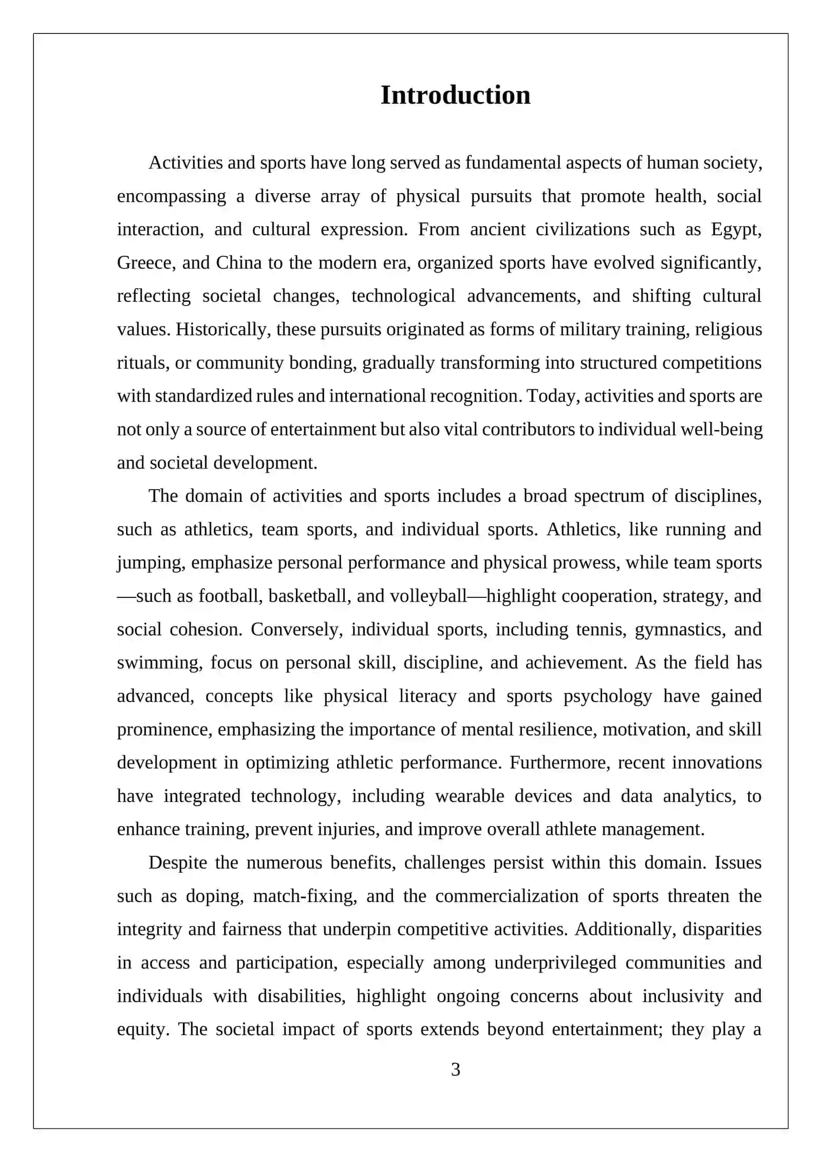 INDEPENDENT WORK ACTIVITIES AND SPORTS 3