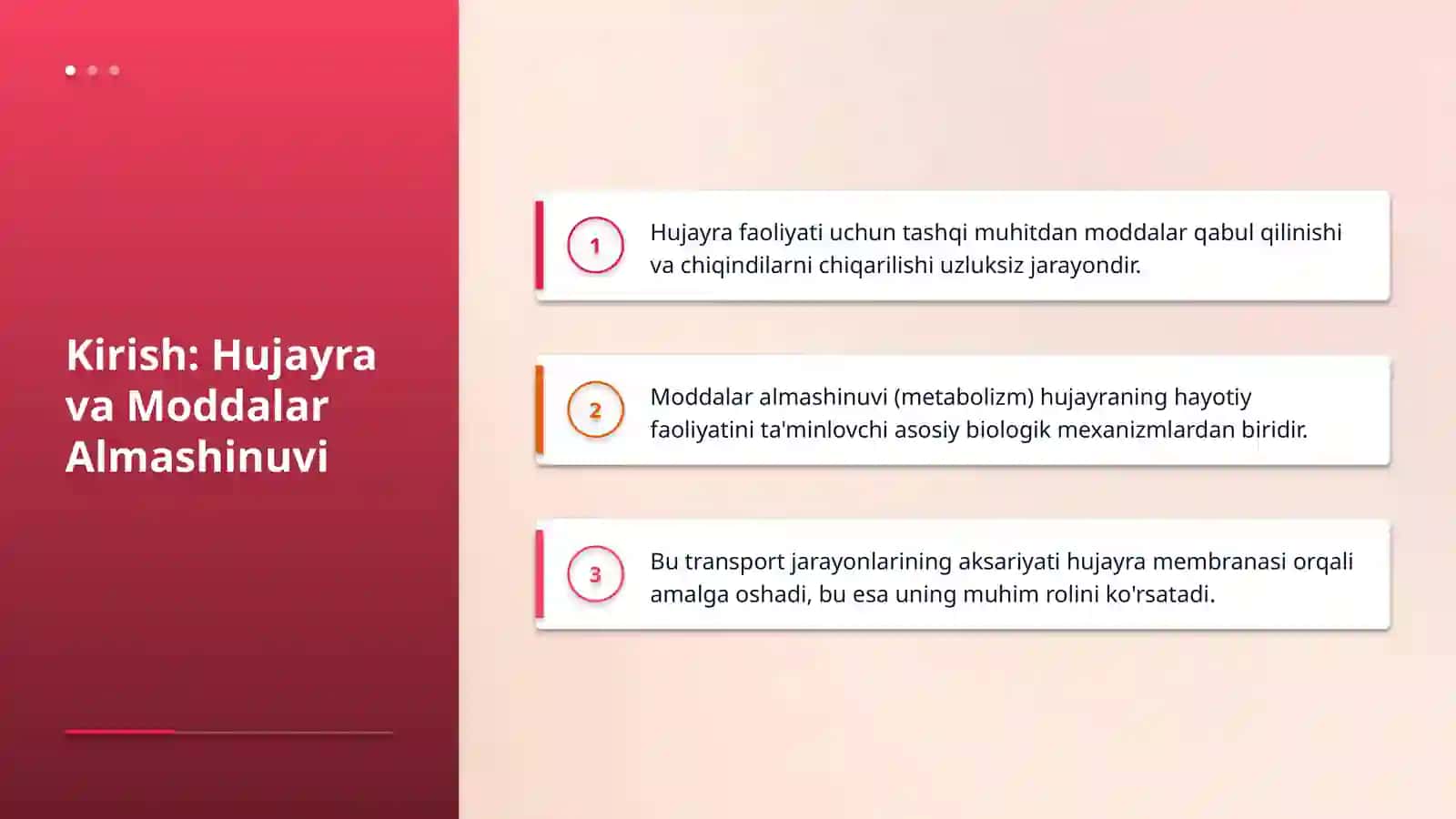 Hujayrada kechadigan moddalar almashinuvi . 3