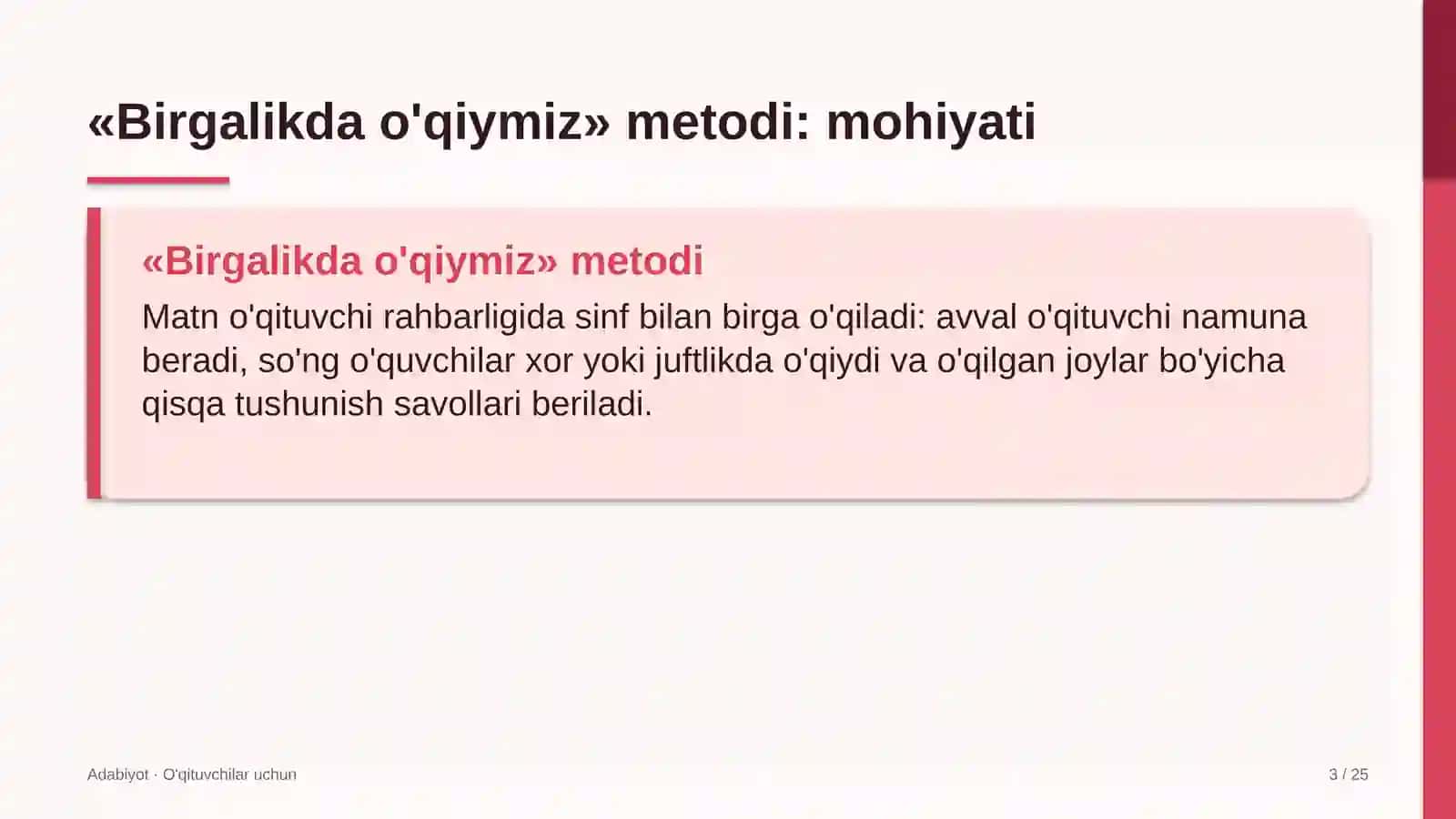 adabiyot darslarida birgalikda o'qiymiz metodidan foydalanish 4633 3