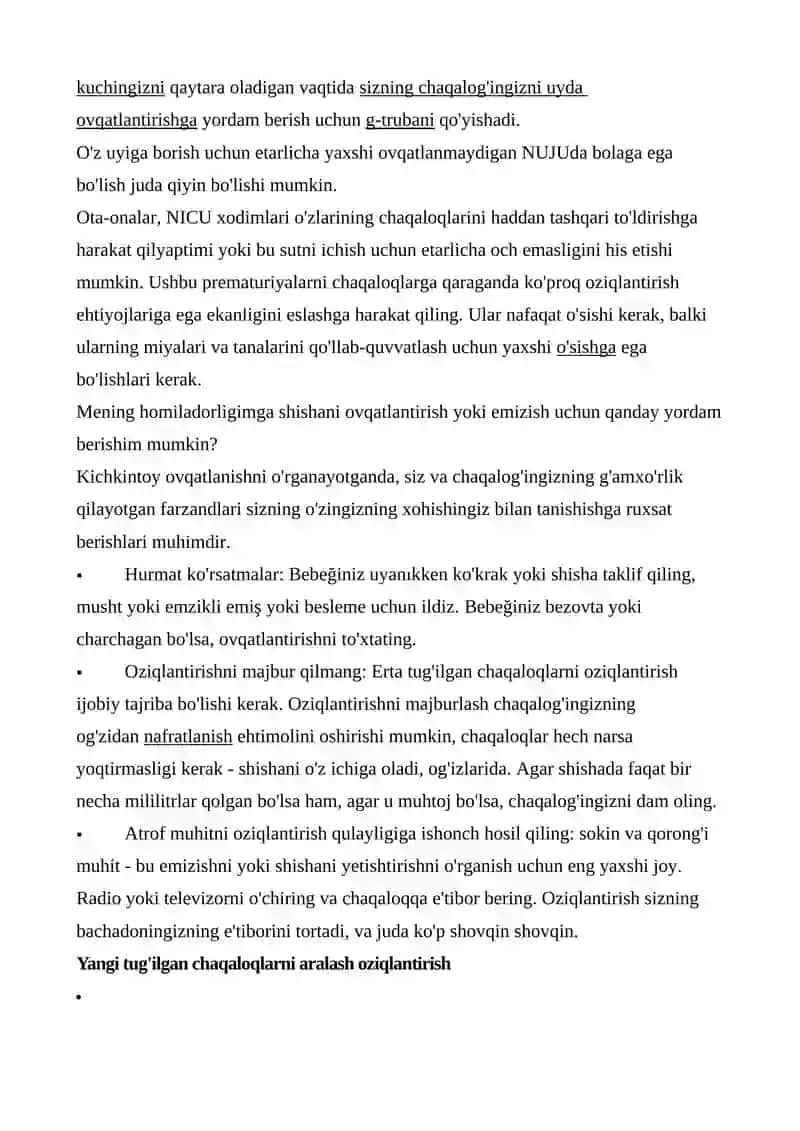 CHALA TUG'ILGAN CHAQALOQLARNI OZIQLANTIRISH USULLARI 3