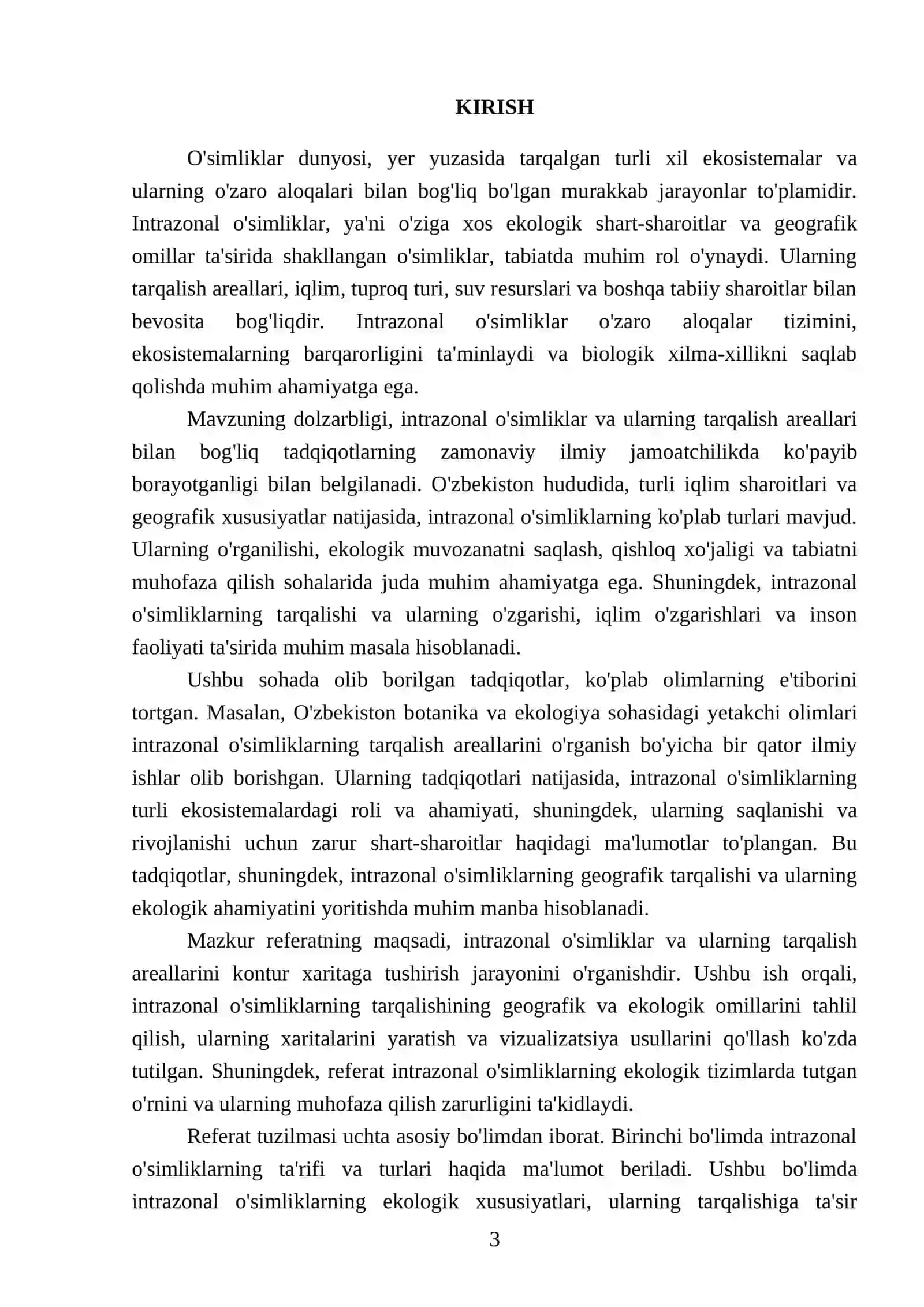 Intrazonal oʻsimliklar va ularning tarqalish areallarini kontur xaritaga tushurish 3