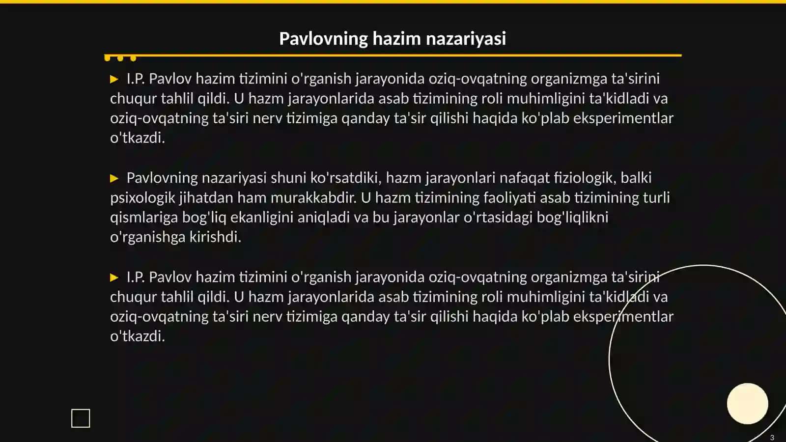 I.P.Pavlovning hazim sohasidagi ishlari 3