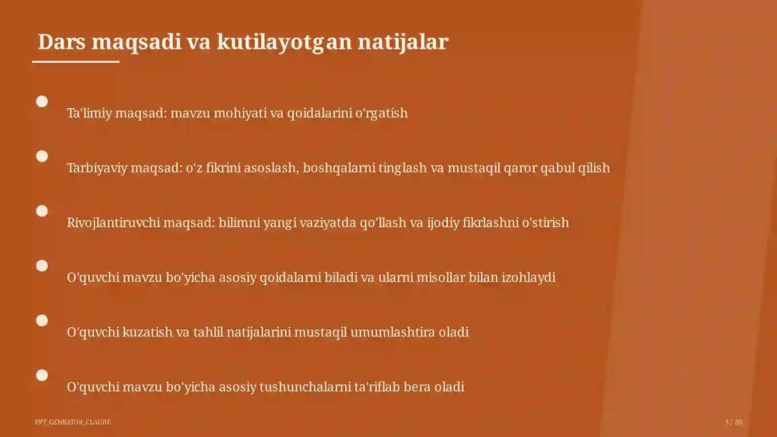 Dars tahlili: kuzatuv va baholash mezonlari 3