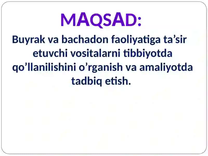 Diuretik vositalar va bachadon mushaklarini qisqartiruvchi vositalar 3