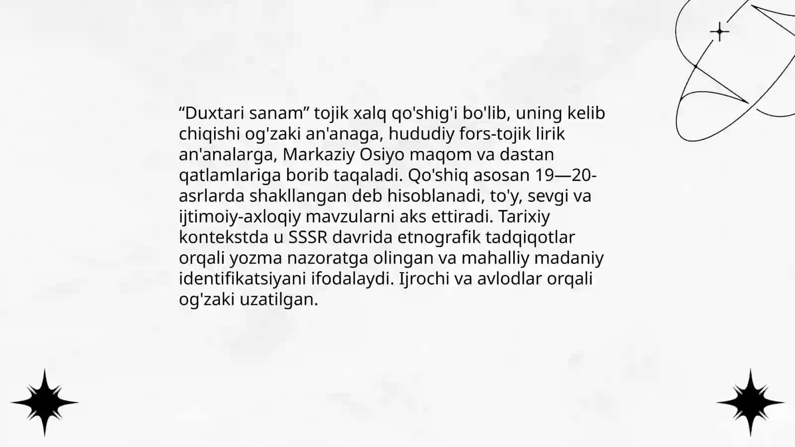 "Duxtari sanam" Tojik xalq qòshiģi tahlili 3