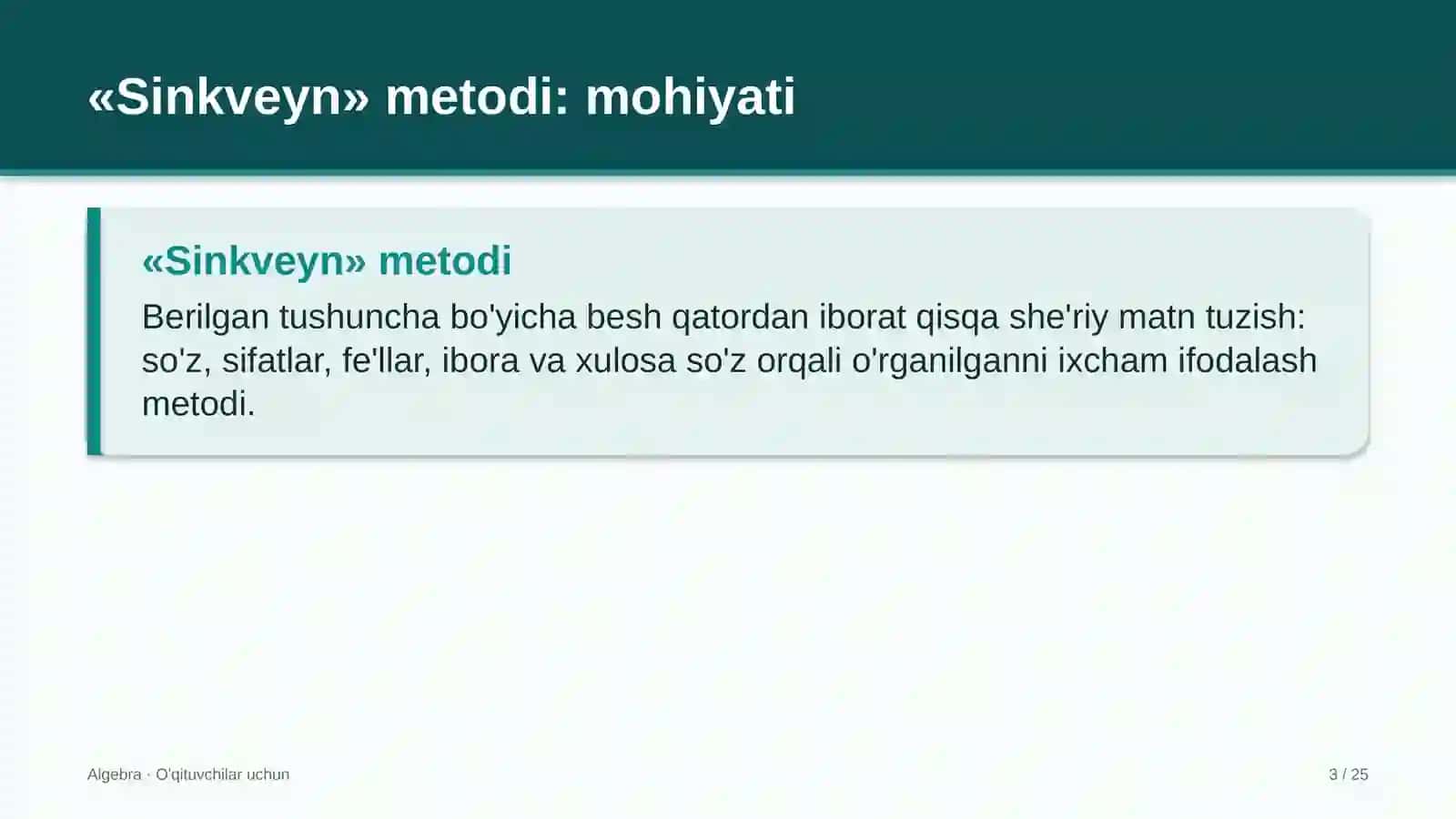 algebra darslarida sinkveyn metodidan foydalanish 7705 3